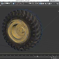 Heavy Duty Off Road Tire With Deep Tread And Yellow Metal Rim Design