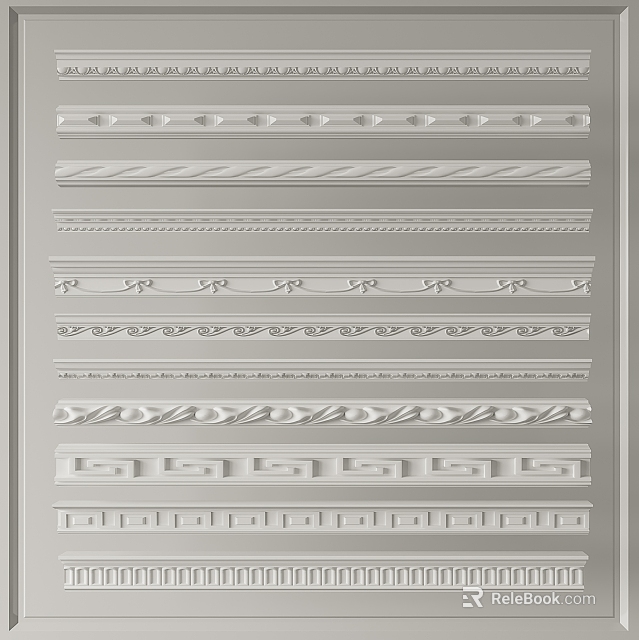 Gypsum Cornice Molding Various Decorative Styles for Home Interior Design 3d model 