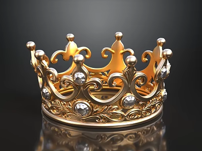 Golden Crown With Ornate Patterns And Shiny Gemstones On Dark Surface 3d model