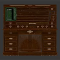 Classic Wooden Writing Desk With Green Panel Top Multiple Drawers And Storage Compartments