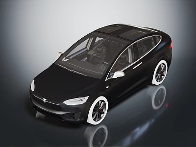 Elegant Shiny Black Modern Sedan With Panoramic Sunroof White Wheels 3d model
