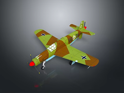 Camouflage Airplane Model With Green Brown Paint Red Nose Blue Cross And White Wing Stars 3d model