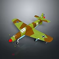 Camouflage Airplane Model With Green Brown Paint Red Nose Blue Cross And White Wing Stars