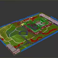 Aerial View Of Contemporary Building With Green Lawn Curved Driveway And Gardens