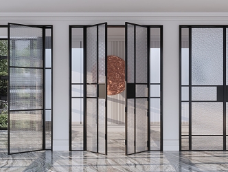 Modern double door glass double door combination 3d model