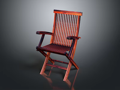 Wooden Folding Leisure Chair With Slat Design And Comfortable Armrests For Relaxation 3d model