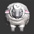 Low Poly Character Creature Sheep With White Wool Pink Ears Dark Background And Reflection Design 3d model