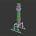 Silver Cylindrical Metallic Tower With Multi Ring Design And Sturdy Base Stand