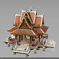 Exquisite Traditional Thai Architecture Showcasing Red Roof Golden Decorations White Base Pink Railings And Steps