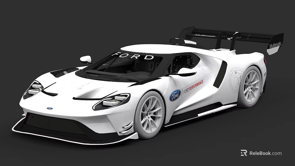 White Ford Sports Race Car With Aerodynamic Design And Rear Wing 3d model 