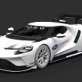 White Ford Sports Race Car With Aerodynamic Design And Rear Wing