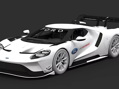 White Ford Sports Race Car With Aerodynamic Design And Rear Wing 3d model