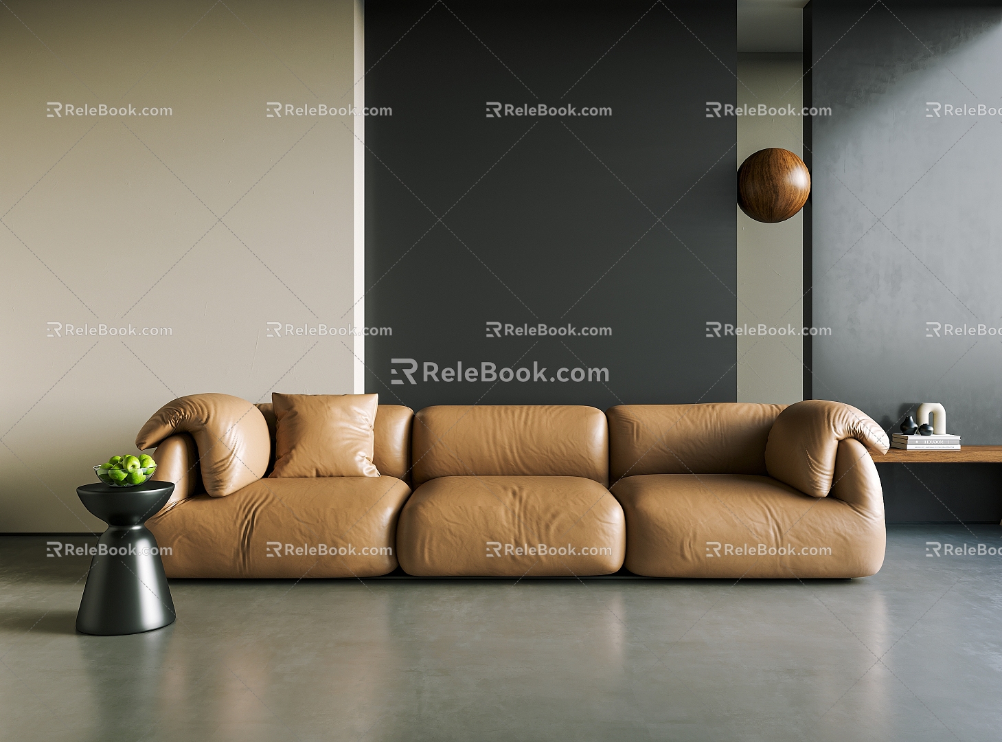 Three-Seat Sofa In-line Sofa Leather Sofa 3d model