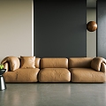 Three-Seat Sofa In-line Sofa Leather Sofa 3d model