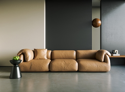 Three-Seat Sofa In-line Sofa Leather Sofa 3d model