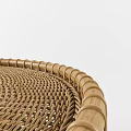 Modern Rattan Stool With Round Woven Seat And Natural Wooden Frame