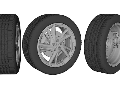 Automotive Tires Featuring Different Wheel Rim Designs And Tread Pattern Details 3d model