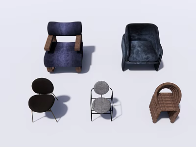 Various Stylish Accent Chairs Featuring Upholstered Woven and Metal Frame Designs 3d model