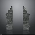 Ancient Symmetrical Stone Carved Pillars With Ornate Sculptures And Intricate Designs