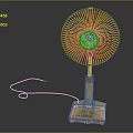 Vintage Style Electric Desktop Fan with Wooden Base Metal Grille and Brown Blades