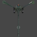 Vintage Green Cannon With Long Barrel Wheeled Carriage And Old Metal Structure
