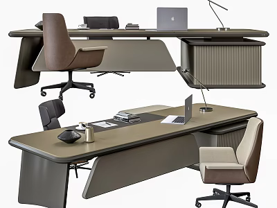 Modern Office Desk Setup With Laptop Office Chair Desk Lamp And Accessories 3d model