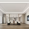 Modern Front Desk Reception Lounge With Comfortable Sofa And Floor to Ceiling Windows