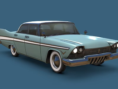 Light Blue Vintage Classic Car With White Roof Streamlined Design And Chrome Accents 3d model
