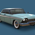 Light Blue Vintage Classic Car With White Roof Streamlined Design And Chrome Accents