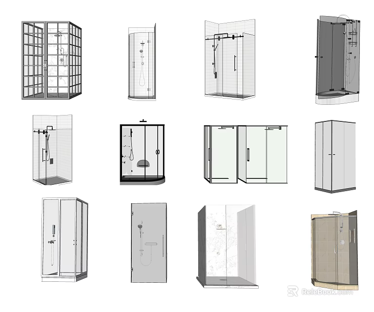 Different Shower Sauna Enclosure Designs Featuring Glass Doors And Frameless Styles 3d model 