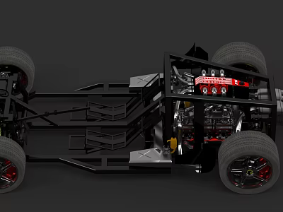 Car Chassis Structure With Suspension System And Black Wheels 3d model