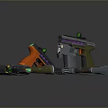 Futuristic Tactical Pistols With Different Orange Brown Gray Designs And Glowing Accents