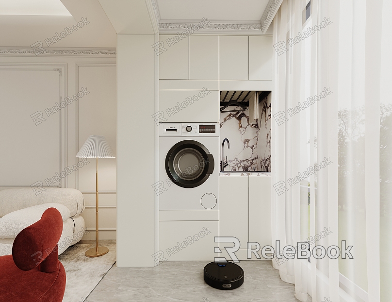 Modern Balcony Living Room Laundry Cabinet Washing Machine Robot model