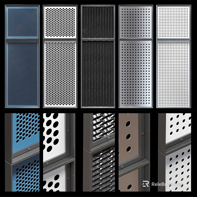 Architectural Perforated Metal Panels With Diverse Hole Patterns And Colors 3d model 