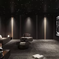 Luxurious Home Theater With Starry Ceiling Large Screen Playing Classic Movie Comfortable Sofas And Warm Lighting