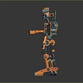 Orange And Blue Mechanical Robot With Circular Chest Jointed Limbs Standing On Reflective Surface 3d model