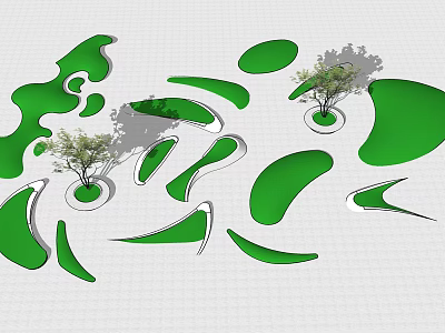 Creative Tree Pits Design with Irregular Green Areas and Small Trees in Urban Landscape 3d model