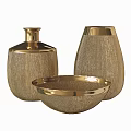 Elegant Gold Textured Decorative Ornament Set with Vases and Bowl for Home Decor