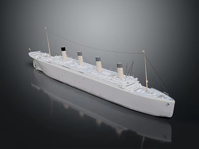 White Steamship Model With Multiple Funnels And Detailed Design On Dark Reflective Surface 3d model
