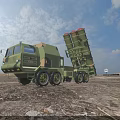 Military Missile Launch Vehicles In Open Field During Sunset With Cloudy Sky