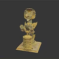 Intricate Mythical Beast Statue With Golden Decorations Blue Details And Square Carved Base