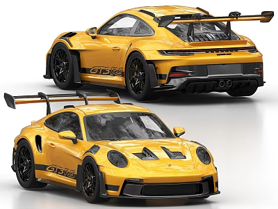 Yellow Race Sports Car With Aerodynamic Rear Wing And Wide Body Design 3d model