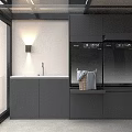 Modern Minimalist Home Balcony Design With Gray Cabinets Sink Faucet And Black Appliances