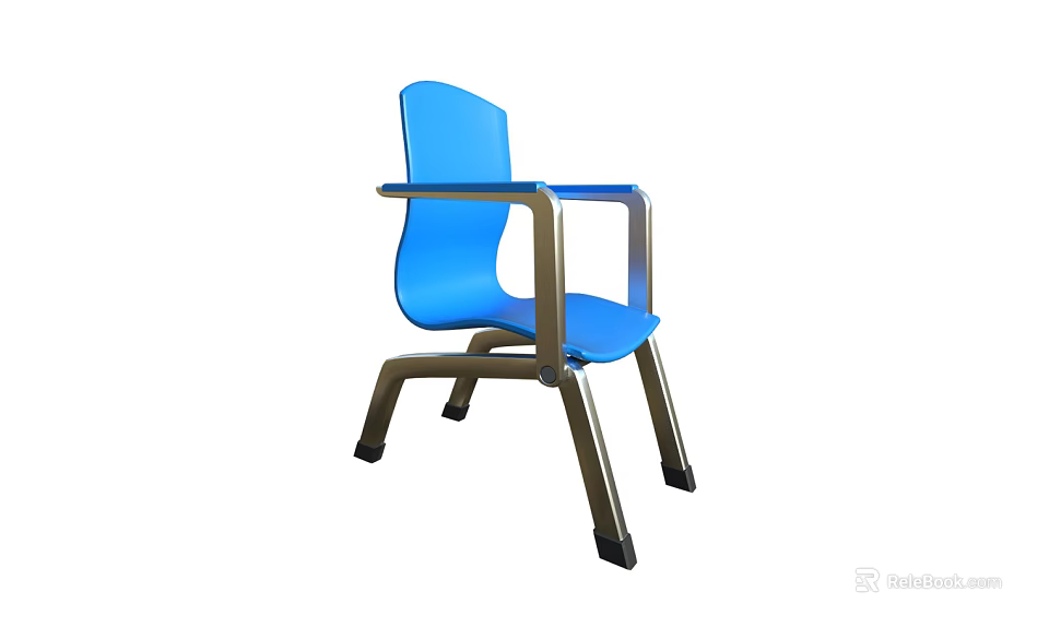 Blue Plastic Leisure Chair With Metal Frame And Comfortable Armrests Design 3d model 