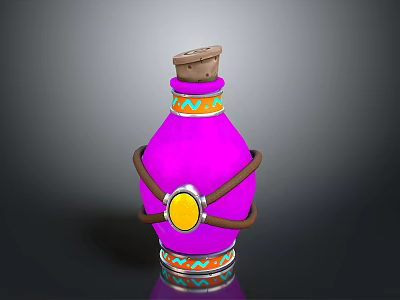 Pink Decorative Bottle With Cork Stopper Leather Straps Golden Circular Accent And Colorful Base Patterns 3d model