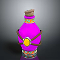 Pink Decorative Bottle With Cork Stopper Leather Straps Golden Circular Accent And Colorful Base Patterns