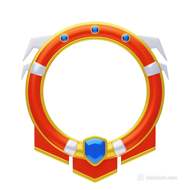 Red And Gold Circular Ornament Decoration Set With Blue Gemstones And White Accents 3d model 