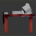 Red Table With White Geometric Objects In Modern 3D Model
