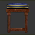 Stylish Public Bench With Three Blue Cushions Wooden Frame And Button Details