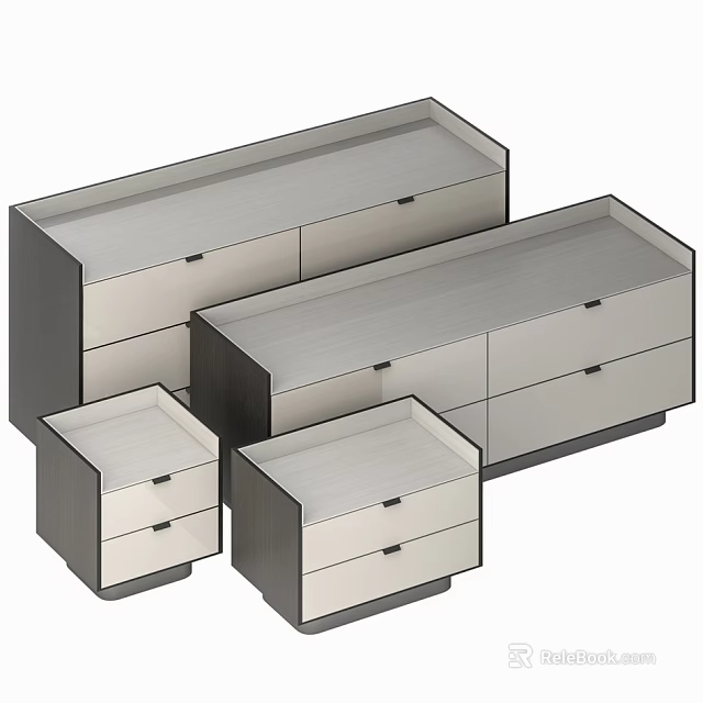 Modern Chest of Drawers Set with Sleek Surface and Various Sizes for Home Storage 3d model 